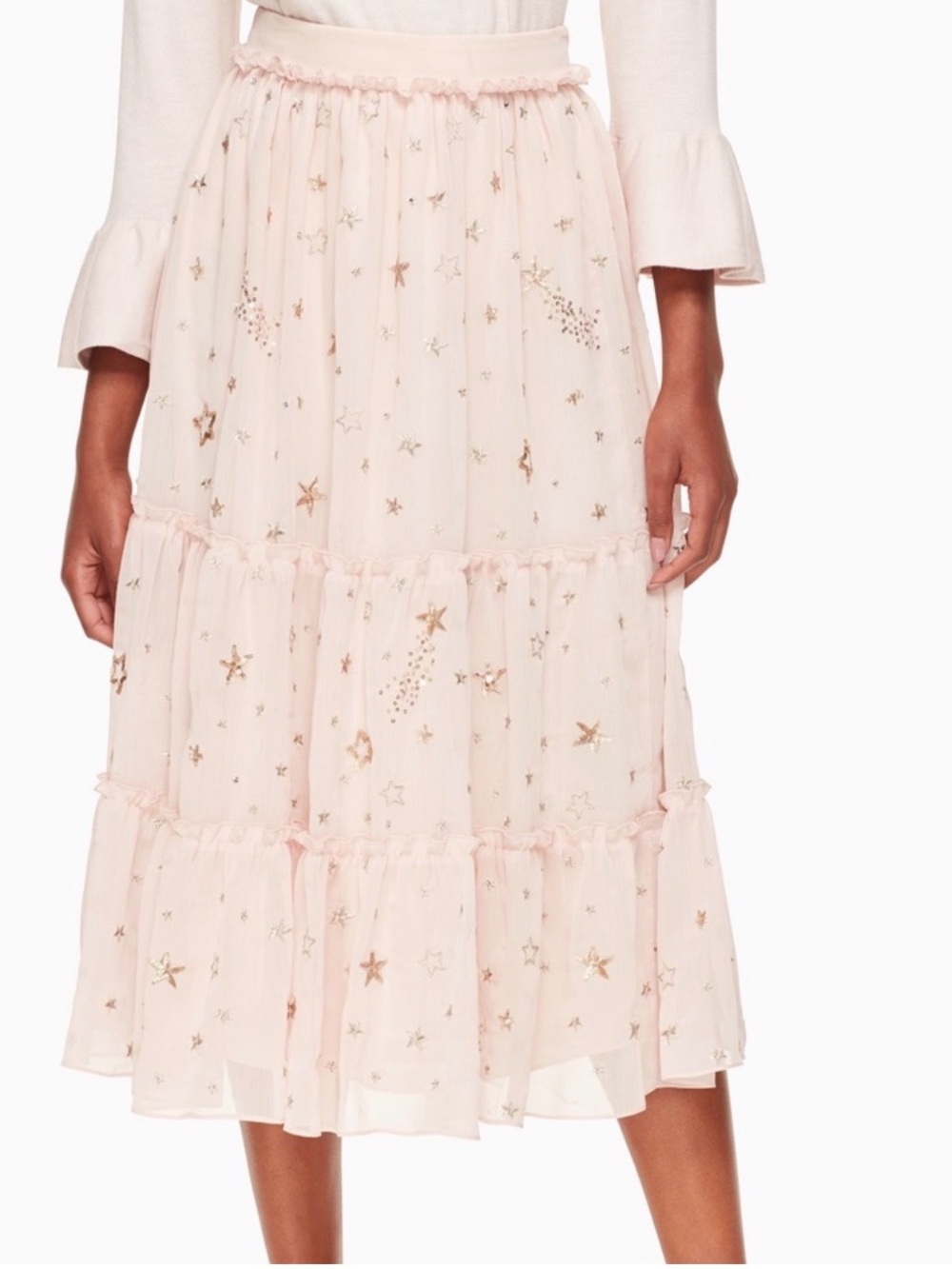 EUC Kate Spade x Madison Ave. Raeanne Star Embroidered Ruffle Pink Skirt